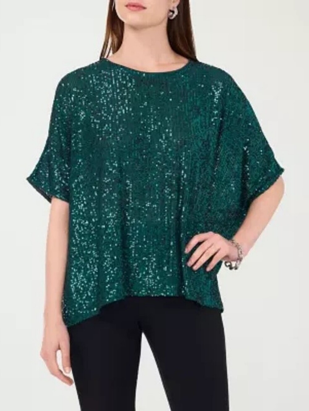 MSK Sequinned Round Neck Short Sleeve Blouse - Picture 2 of 16